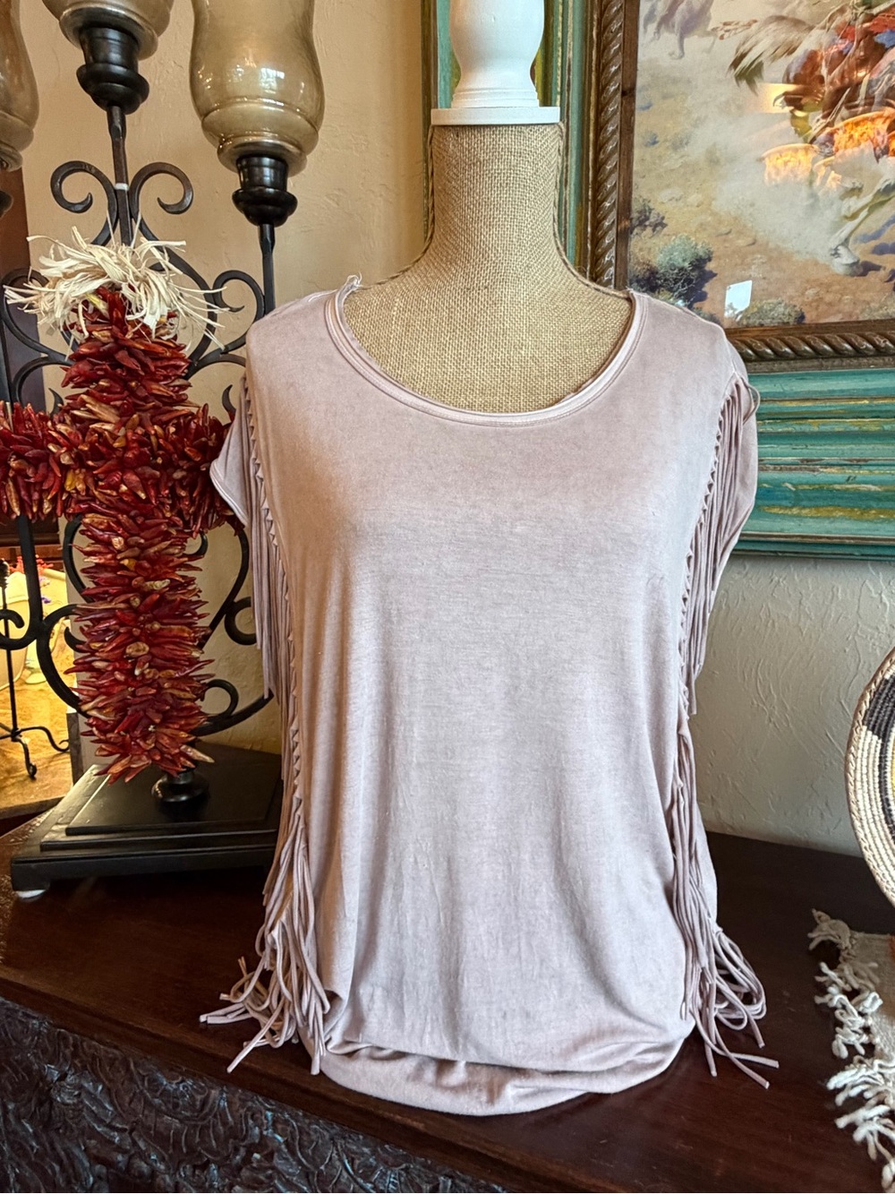 POL Fringe Side Scoop Neck Tank - Mauve